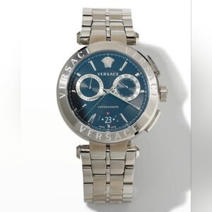 VERSACE Aion Chrono Stainless Steel Chronograph Bracelet Watch In Silver